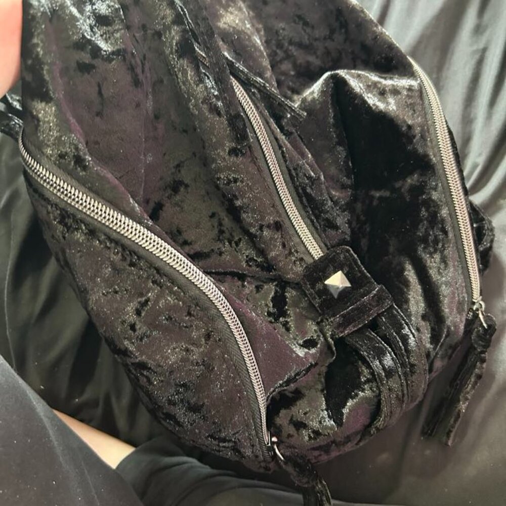 Black crushed velvet backpack